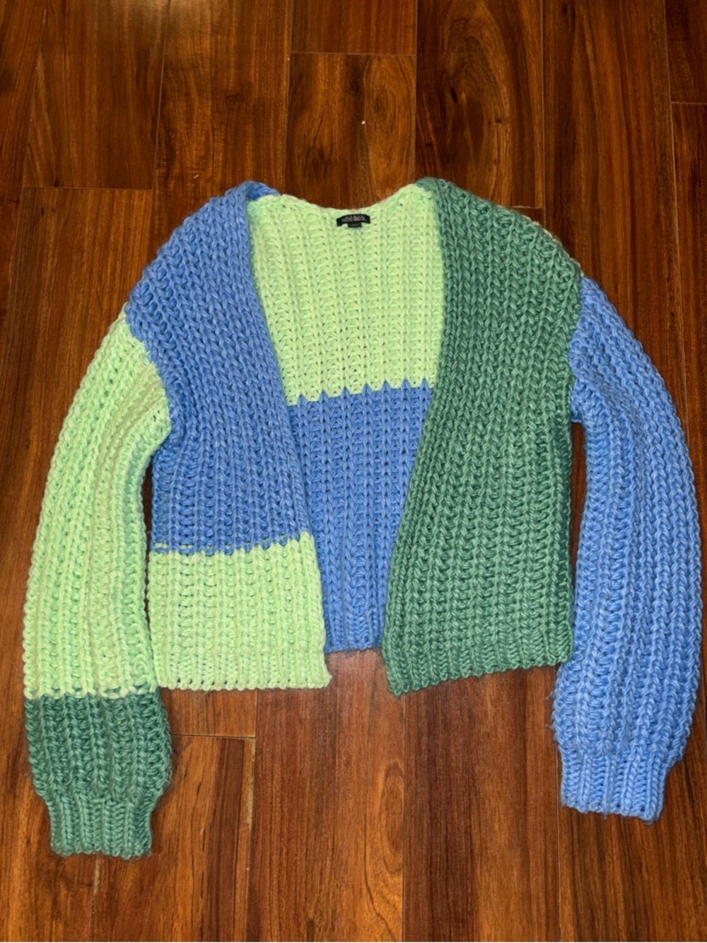 wild fable Blue & Green Colorblock Cropped Cardigan